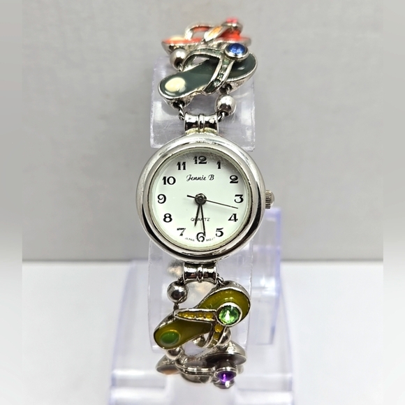 Womens Jennie B Silver Flip Flops Beach Ocean Charms Watch Avon New Battery - Picture 1 of 9